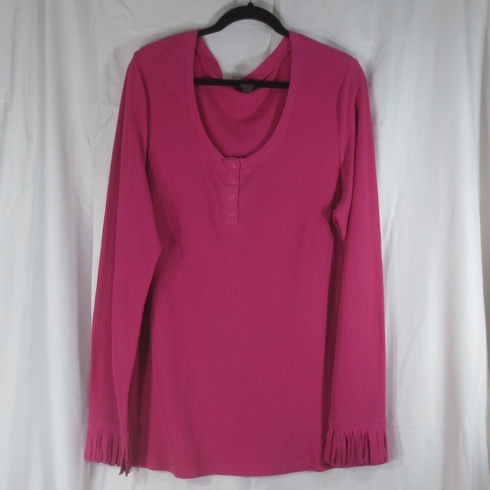 Torrid Top Pink Henley Four Snap Scoop Neck Fringe Cuff Waffle Knit Plus Size 3X